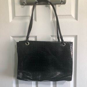 Black snakeskin faux leather tote purse